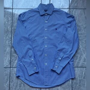 Polo Ralph Lauren Mens Blue/White 100%Cotton Check Long Sleeve Button Up Shirt L